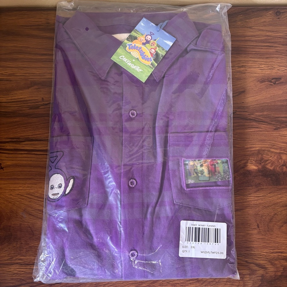 Cakeworthy Tinky Winky Flannel 2XL NWT Unisex - Limited Edition Teletubbies